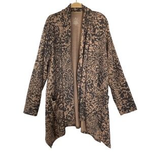 Cuddl Duds Animal Print Cascade Open Front Cardigan Women 2X Tan Lagenlook